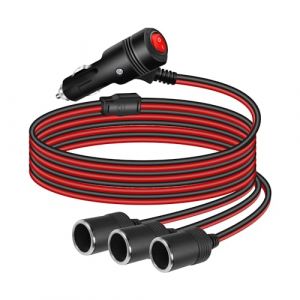 GELRHONR 1 à 3 Voiture Allume Cigare Socket, 3way Voiture Prise Allume Cigare Mâle vers Femelle Câble Adaptateur de Prise avec marche/arrêt Câble D'extension, DC 12V 24V, fusible 15A-1M/3.2Ft (1 à 3) (HONGLEI, neuf)