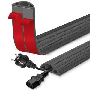 Passage de Cable au Sol adh&eacute;sif goulotte Passe Cable Flexible en PVC pour la Management Bureau de Sol (Bois Gris fonc&eacute;, 30mm&times;1m) (Lefunom-eu, neuf)