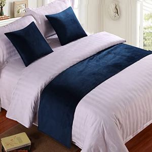 Chemin de lit double en velours doux d&eacute;coratif - Couvre-lit de luxe pour pied de lit, &eacute;charpe, serviette d'extr&eacute;mit&eacute; de lit, pour h&ocirc;tel, chambre &agrave; coucher, chambre de mariage, 210 x 50 cm - Bleu (7-15 Days Delivery Shops, neuf)
