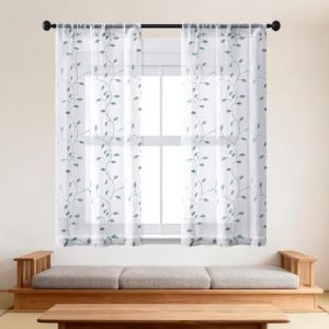 LONGCAO Lot de 1 Rideaux Voilages 55 x 190 cm Voilage Fen&ecirc;tre Court pour Filtrage de Lumi&egrave;re et D&eacute;coration Rideau Transparent pour Enfant B&eacute;b&eacute;s Adulte Chambre, Bleu (LvLiangShiLiShiQuLongCaoDianZiShangWuYouXianGongSi, neuf)