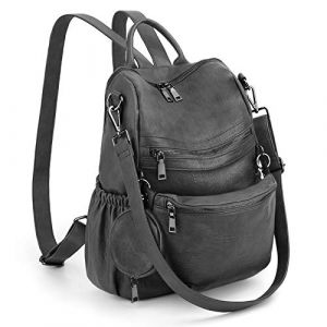 UTO Femme Sac &agrave; Dos avec Sac Banane Amovible Backpack Rucksack Cuir Synth&eacute;tique Convertible Sac d'&eacute;paule Ceinture Gris (UTO Fashion, neuf)