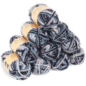 Coopay 10 Pelote de Laine &agrave; Tricoter D&eacute;grad&eacute;, 450g, Multicolore Laine Crochet Doux, 5 Brins Fil &agrave; Tricoter, Laine Crochet Tricot pour Layette, &Eacute;charpe, Chaussettes - Noir Gris Bleu (YutongTech, neuf)