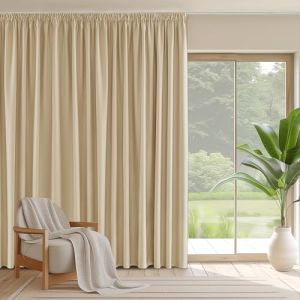 PONY DANCE Rideau Grande Largeur - Rideau Occultant Thermiques Anti Froid Galon Fronceur sans Percage Décoration pour Salon Chambre Maison, L 300 x H 220 cm, Jaune Beige, 1PC (RYB HOME EU, neuf)