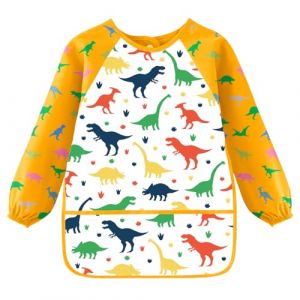 MorLuks Tablier Peinture Enfant3-8 ans, Blouse Tabliers Peinture Dinosaures jaune, Tablier de Bricolage enfant 3 poches, Tablier de Peinture école 1ère, Classe Garçons, Longueur 58cm (KANGMUKEJI, neuf)