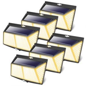 LOTMOS Lot de 6 308LED Lampe Solaire Exterieur, Lumiere Solaire Exterieur avec Detecteur de Mouvement 3 Modes Eclairage Exterieur Solaire Spot Projecteur Sans Fil pour Jardin Garage, Blanc Chaud (Lotmos-EU, neuf)
