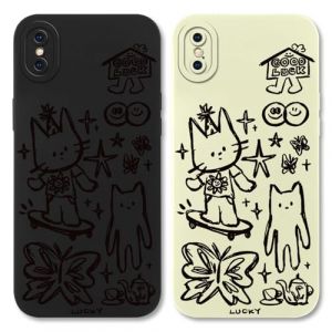Vxinvnoi 2 Pi&egrave;ces Coque pour iPhone X/XS 5,8'', &Eacute;tui Souple TPU Aesthetic Motif Dessin Durable Fine Silicone Housse de Antichoc Anti-Rayures Camera Protection Cover pour Fille, Noir Blanc-Chat (IZGUT EU, neuf)