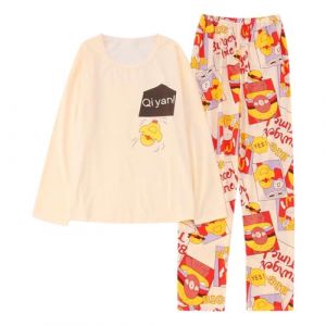 Générique Pyjama Femme Coton Hiver Chaud Combinaison Pyjama Col Ronde Noël Ado Fille Manches Longues et Pantalon Tenue de Nuit 2 Pièces Vetement Doux et Confortable Pas Cher (YINYUAN（Livraison en 5 à 8 jours), neuf)