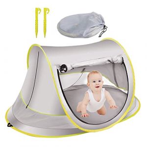 Tente Anti UV B&eacute;b&eacute; Plage, Haute Protection Solaire FPS 50+, Tent de Plage Pop Up, Tente Anti Sable L&eacute;g&egrave;re Pliable, Protection Contre Le Vent, pour Ext&eacute;Rieur, Vacances, Jardin, Camping, Gris, Petit (Fitchlint, neuf)