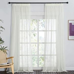 PONY DANCE Voilage Beige - Rideau Voilages Décoration Salon Moderne pour Maison Chambre en Lin Effet à Galon Fronceur Romantique, L140 x H245cm（Largeur x Hauteur）, Lot de 2, Beige Pur (RYB HOME EU, neuf)