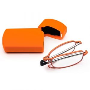 Lunettes de lecture pliables en acier inoxydable - Mini aide &agrave; la lecture anti-bleue pour homme et femme - Aide &agrave; la lecture avec &eacute;tui rigide, orange11, +2.0 (Hime Tech, neuf)