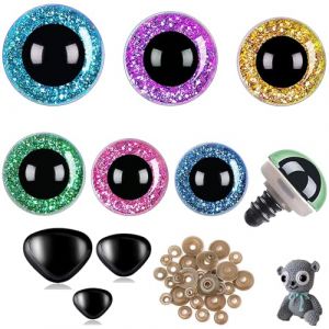 mohito 90 pièces Oeil Yeux pour Peluche,Yeux artisanaux en Plastique,Yeux de Securite Paillettes,Convient aux poupées en Peluche tricotées avec rondelle et Nez 6 Couleurs 10-20mm de diamètre (mohito, neuf)