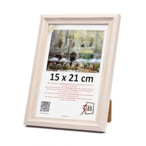 3-B Cadre photo MORI - Blanc avec finition imitation bois - 15 x 21 cm (A5) - Cadre en bois, cadre photo, cadre pour documents avec verre acrylique (Waldorff GmbH, neuf)