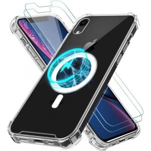 Vauki Coque pour Apple iPhone XR avec 2 Verre Tremp&eacute; Protecteur &eacute;cran, Cercle Magn&eacute;tique Int&eacute;gr&eacute; &Eacute;tui Housse Transparent Souple Silicone TPU Antichoc Protection Case Cover pour iPhone XR 6,1", Blanc (HARMONIQUE WAY, neuf)