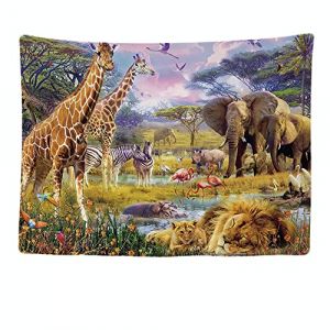 Ulticool – Tapisserie Murale Décorative Chambre - Safari Animaux Nature Girafe Éléphant - 200 x 150 cm Grand – Papier Peint Tissu – Tapestry Aesthetic Wall - Décoration Panoramique (Ulticool, neuf)