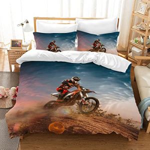 Housse De Couette Moto 200x200cm avec 2 Taies d'oreiller 50x75cm,Sports Extrêmes Microfibre Parures de Lit,Moderne Housse de Couette Moto pour Adultes Hommes Enfants (200 x 200 cm, Moto5) (XINSHIYU-US, neuf)