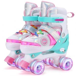 Patins &agrave; roulettes Rollers pour Enfants, Rollers Quad pour Filles Gar&ccedil;on Taille r&eacute;glable, 8 Patins &agrave; roulettes Light up Wheels pour Filles et gar&ccedil;ons Tout(S (EU28-32)) (Ylaide, neuf)