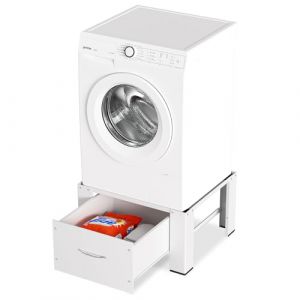 Izrielar Lot de 2 supports de machine à laver avec tiroir 62,5 x 54,5 x 32,5 cm, meuble bas pour machine à laver jusqu'à 150 kg, étagère pour machine à laver, socle blanc (XIXIXIAO, neuf)