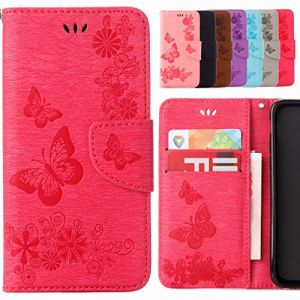 Yiizy Huawei Y5II (Huawei Y5 2, Huawei Honor 5) Coque Etui, Papillon Fleur Design Flip PU Cuir Cover Couverture Coquille Portefeuille Housse M&eacute;dia Fente pour Carte Protecteur Skin Poche (Rose Rouge) (YIIZY, neuf)