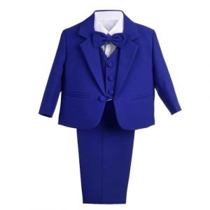 Lito Angels Costume Mariage Ceremonie Bebe Garcon, Ensemble 5 Pieces (Blazer, Gilet, Chemise, Noeud Papillon et Pantalon), Taille 6-9 Mois (étiquette en Tissu 9M), Bleu Royal (Lito Angels FR, neuf)