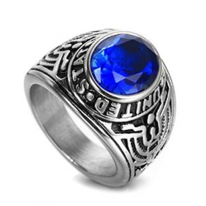 OAKKY Homme Acier Inoxydable Aigle Américain Vintage Set avec Pierres Précieuses Bague Bleu Taille 60 (EuropeShopping, neuf)