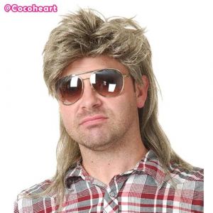 Perruque Mulet Châtain Clair pour Homme – Accessoire de Déguisement Années 80, Perruque Rétro pour Fête Cosplay(Brun) (COCO HEART, neuf)