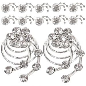 Mikikit Lot de 12 Pinces &agrave; Cheveux en Spirale Argent&eacute;es en Alliage Strass Accessoires pour Cheveux de Mari&eacute;e &Eacute;pingles D&eacute;coratives pour Coiffures de Mariage et F&ecirc;tes (Famidago, neuf)