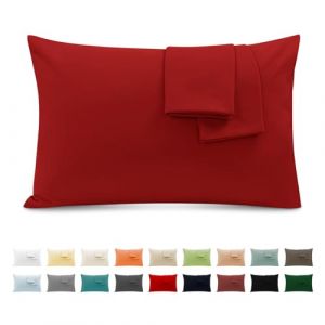 Taie Oreiller 100% Coton 50x70 cm 2 PCS, Taie d'oreiller Rectangulaire Puro Coton Jersey 120GSM - Housse de Coussin Résistant et Hypoallergénique Rouge (Trame Italiane, neuf)