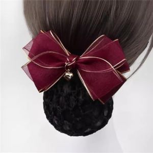 Pince à Cheveux avec Filet Pour Femme Filet à cheveux avec plaque à nœud en soie for femmes, filet à cheveux avec nœud papillon(rouge) (黄登回, neuf)