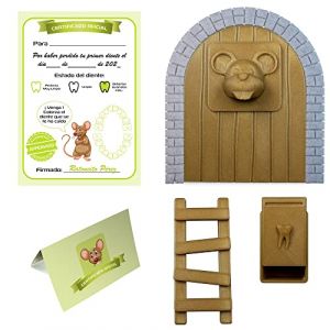 Casa Raton Perez, boîte à dents, escalier, 4 certificats de dents propres. Cadeau original pour garçon et fille. Marron (Myfuturshop, neuf)