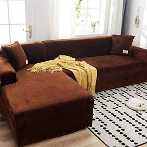 LINGKY Housse Canapé d'angle en Velours, Protection pour Canapé d'angle, Couvre Canapé d'angle avec Accoudoirs, Housse de Canapé Peninsula en Forme de L (Café,2 Places (145-185 cm) (LINGKY, neuf)