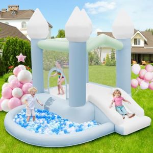 FBSPORT Château Gonflable avec Soufflerie, Chateau Gonflable Enfants avec Toboggan, Grande Piscine à Balles pour Mariage Fête Jardin Anniversaire, pour 3-10 Ans, Jusqu'à 140KG (LK-KUDAMZ, neuf)