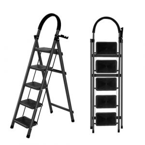 OHMG Escabeau 5 Marches avec Plateforme de Travail, Charge 150 kg Escabeau Pliable, Larges Marche Pied Pliable Antid&eacute;rapantes, Tabouret en Acier Marche Pied Adulte,Charge 180 kg (jusiZL, neuf)