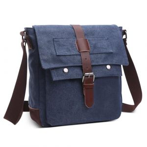 DORRISO L&eacute;ger Sac Bandouli&egrave;re R&eacute;tro Homme Sacoche Sac pour 10.9 Pouces iPad avec Sangle R&eacute;glable Multiples Poches pour Travail Voyage Ext&eacute;rieur Toile Homme Sac D'&eacute;paule Bleu (DORRISO--FR, neuf)