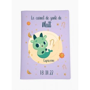 Prot&egrave;ge carnet de sant&eacute; personnalis&eacute;, id&eacute;e cadeau personnalisable b&eacute;b&eacute;, cadeau naissance original, Housse carnet de sant&eacute; Signe Capricorne - CL0019j (Mauve) (MARQUAGE UNIQUE, neuf)