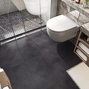 FunStick 30x30CM 30 Dalles Autocollantes Sol Garage Revêtement Sol PVC Adhésif Rouleau Carreau de Ciment Gris Anthracite Lavable Dalle PVC Adhesive Sol Salle de Bain Cuisine Carrelage Sol Intérieur (Livelynine Euro, neuf)