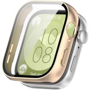 Coque pour Huawei Watch Fit 3 Protection &Eacute;cran Femmes Hommes，Dur PC Case HD Clear Verre Tremp&eacute; Anti-Choc Protection Case pour Huawei Watch fit 3 Cover,Or givr&eacute; (shenzhenshihaishangpokejiyouxiangongsi, neuf)