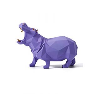 Amoy-Art Hippopotame D&eacute;cor Statue Animal Figurine Arts Animaux Sculpture Moderne Cadeau Maison D&eacute;coration R&eacute;sine Violet 18cm (HENRY ARTS, neuf)