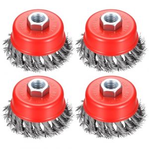 4 PcsBrosse M&eacute;tallique pour Perceuse, 75 mmBrosse Metallique Meuleuse avec M14 Mod&egrave;les, Brosse pour Meuleuse d'Angle Accessoires, Brosse Metallique Conique pour Polissage D&eacute;rouillage Meulage (Tesco-Europe, neuf)