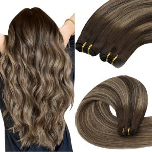 YoungSee Tissage Naturel Cheveux Humain Highlight 20 Pouces Extension Tissage Cheveux Naturel Lisse Brun Fonce Highlights Extension Cheveux Humain Tissage Balayage Tissage Naturel 100g Tête Pleine (YoungSee Europe, neuf)