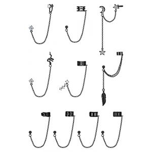 ADRAMATA 10pcs Boucles d'Oreilles Cha&icirc;ne Femme Argent Boucles d'Oreilles Manchette Cha&icirc;ne Serpent Plume Oreille Manchette Helix Cartilage Boucles d'Oreilles Manchette Boucles d'Oreilles pour Femmes (jjccui, neuf)