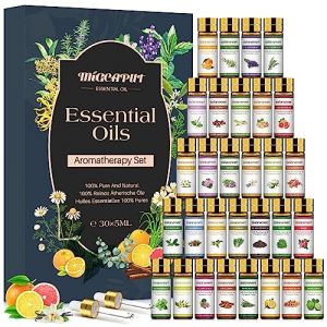MIGCAPUT Set d'huiles Essentielles 30 x 5ML, Huiles Essentielles Aromathérapie Nature pour Diffuseur, Huiles Essentielles pour SPA, Massage,Bain, Huiles Essentielles Idéal Coffret Cadeau pour Fête (BIDATECH LT-UAB, neuf)