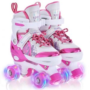 TOMSHOO Patins à roulettes Fille, Roller Enfant Fille avec LED Lumineuse Roues, Rollers Quad Enfant Taille Réglable, pour Débutants Enfants Cadeau (YiDar, neuf)