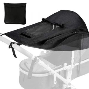 JSTHHTT Pare Soleil Poussette, Pare-Soleil pour Poussette, Couverture Universel pour Poussette, avec Toit Ouvrant Ventilé, Sac de Rangement, Crochets, Anti-UV Protection, Noir (JSTHHTT, neuf)