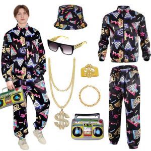 yecwkaz D&eacute;guisement Ann&eacute;e 80 Femme Homme Accessoire Annee 80 90 avec Collier Chapeau de P&ecirc;cheur D&eacute;guisement Disco Carnaval Homme pour Halloween Soir&eacute;e Deguise-XL (Atddo Technology Company Limited, neuf)