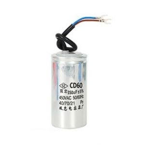 Condensateur CD60 avec 2 fils 350 μF 450V 40/70/21. Condensateur pour réfrigérateur, pompe, moteur électrique 1 Pièce. (350uF) (Synn53, neuf)
