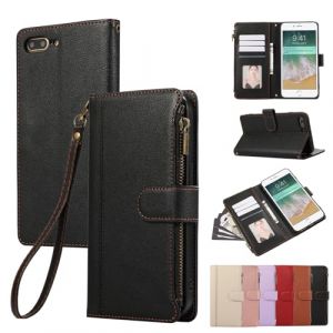 Rosbtib Coque iPhone SE 2022/2020 iPhone 8/7 4.7 Pouces Housse en Cuir Fermeture Zipp&eacute;e Fermeture Magn&eacute;tique Portefeuille avec 4 Poches pour Cartes Standfuntion R&eacute;tro Etui iPhone SE/iPhone 8/7, Noir (Tengkai Technology, neuf)