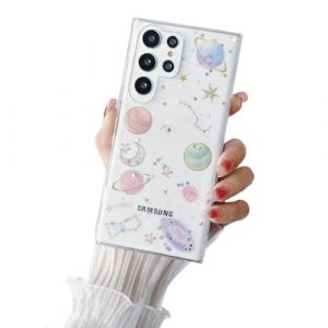 Yzniyzce Silicone Coque pour Samsung Galaxy S24 Ultra 5G, Transparente Aesthetic Paillettes Motif Plan&egrave;te et &eacute;toile &Eacute;tui Antichoc Femme et Fille Housse Case pour Samsung S24 Ultra 6,8'', Plan&egrave;te (Ynice, neuf)
