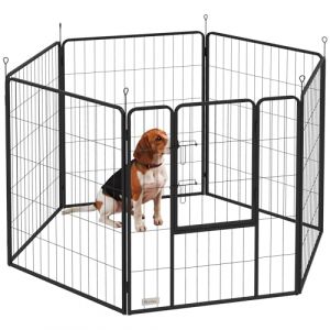 PawHut Parc pour Chien, enclos Chien 6 Panneaux modulable et Pliable, enclos Portable en Acier 100H cm avec Porte, cl&ocirc;ture pour Chat, Chiens de Petit Taille, int&eacute;rieur et ext&eacute;rieur, Gris (Aosom FR, neuf)
