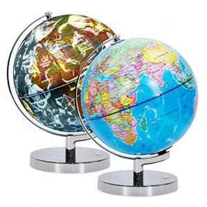 EXERZ 23cm Globe Lumineux - Carte Allemande- Globe Terrestre Support en Métal - Carte Politique (Jour) - Etoiles et Constellations (Nuit) - Lampe LED sans câble - Amusant et éducatif (SIENHA, neuf)