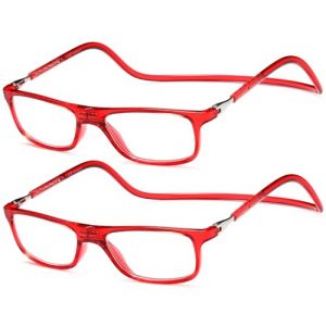 NEW VISION Lunettes 2 pack, Lunettes Loupe, Lunettes De Lecture Magn&eacute;tique, Longueur R&eacute;Glable Lunette De Lecture Homme Femme, NV2904 (2rouge, 2.5, x) (New Vision Milano, neuf)